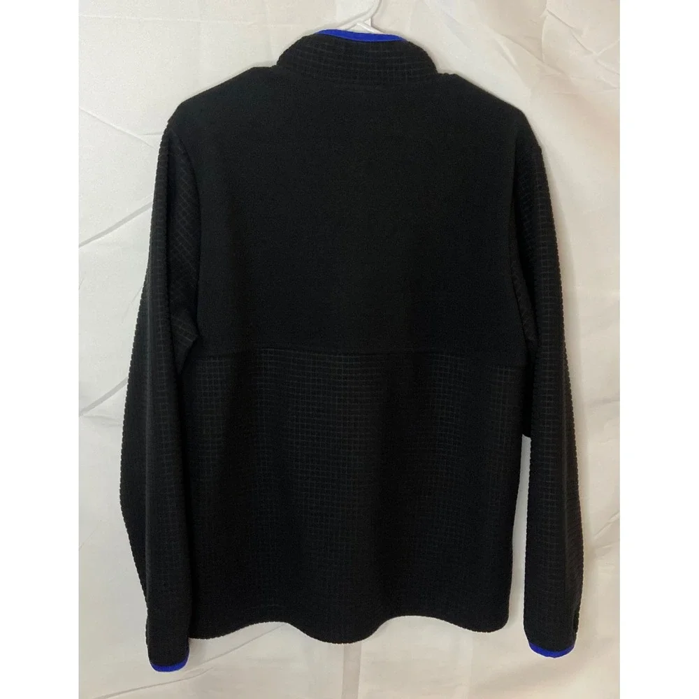 Lands End Black Fleece Jacket Mens Size Medium Zip Up Blue‎ Trim Textured